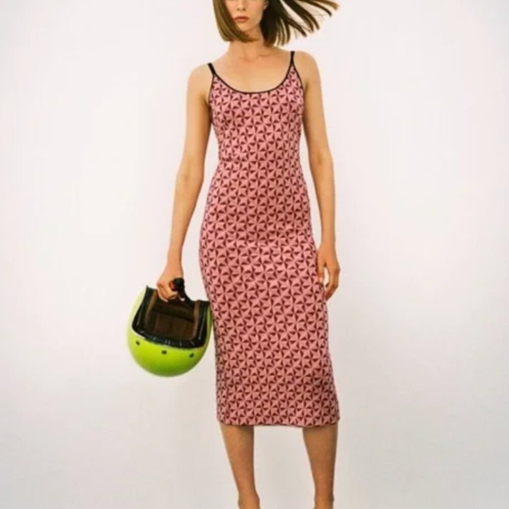 Zara Pink Geometric Pattern Body Con Dress
